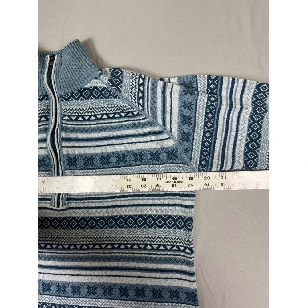 Eddie Bauer Quarter Zip Sweater Mens Medium Blue Nordic Fair Isle Cotton Blend‎